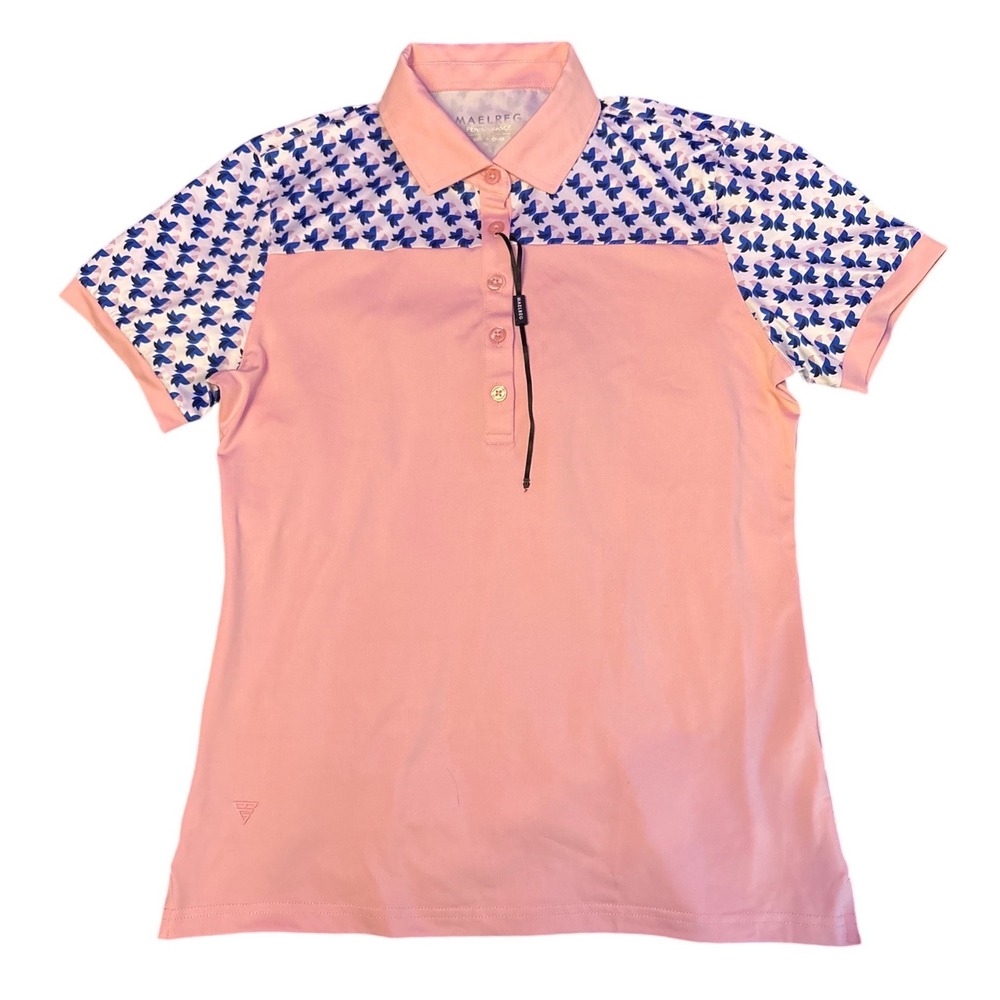 NEW Maelreg Women's Pink Blue Short‎ Sleeve Performance Golf Polo Shirt, Size M